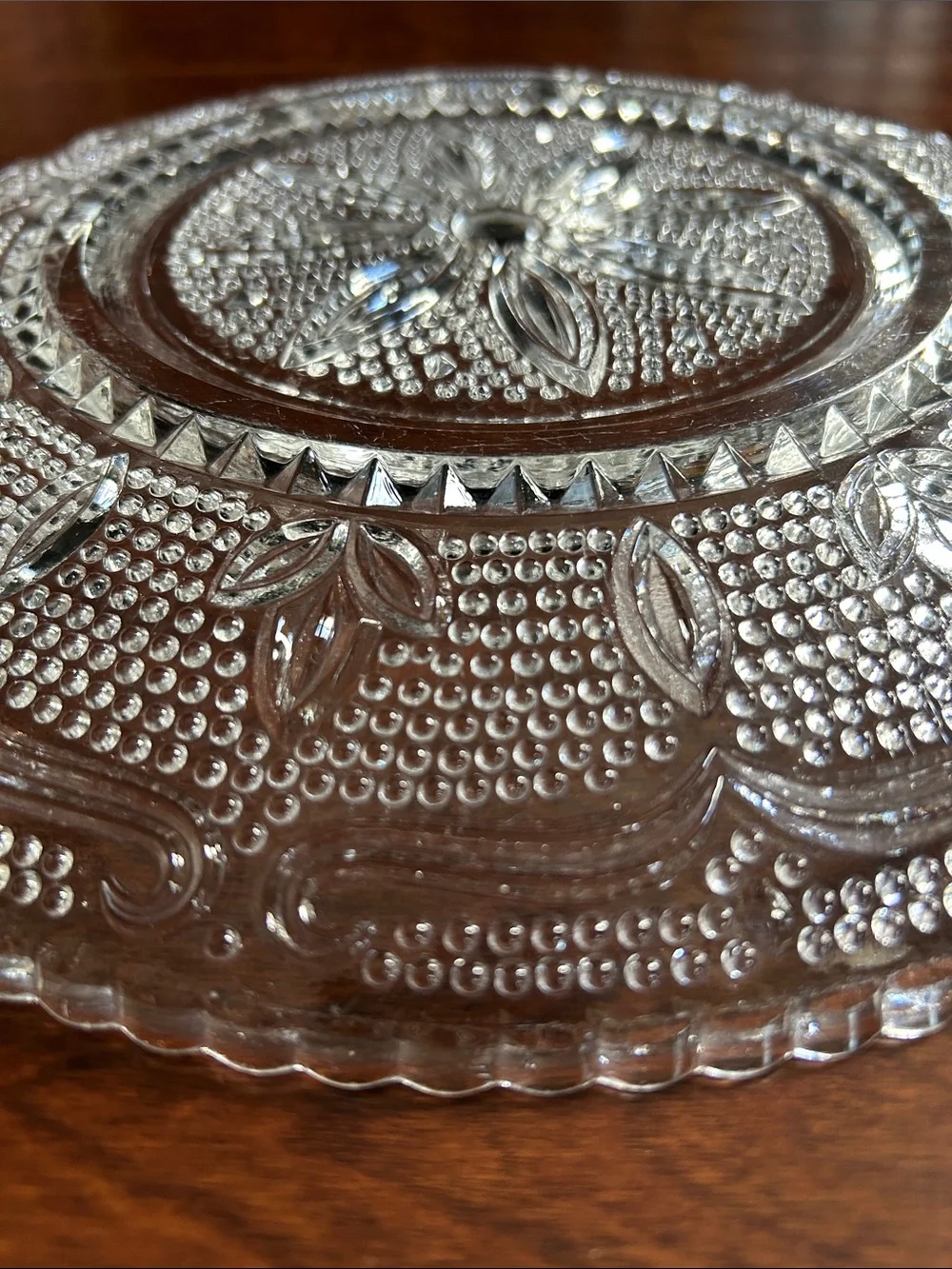 Vintage Clear Pressed Glass Serving Plate with Floral Motif
